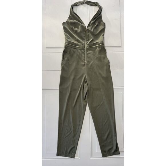 bebe Pants - BEBE Women's Halter Neck Zip Up Jumpsuit Olive Green Size XS